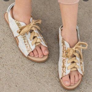 Joyfolie 3y Tessa Gold Lace Up Sandals New